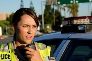 Female police officer responding to CBRN